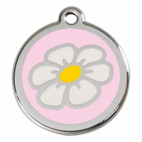 Stainless Steel And Enamel Daisy Pink Dog ID Tag