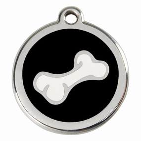 Stainless Steel And Enamel Diagonal Bone Black Dog ID Tag