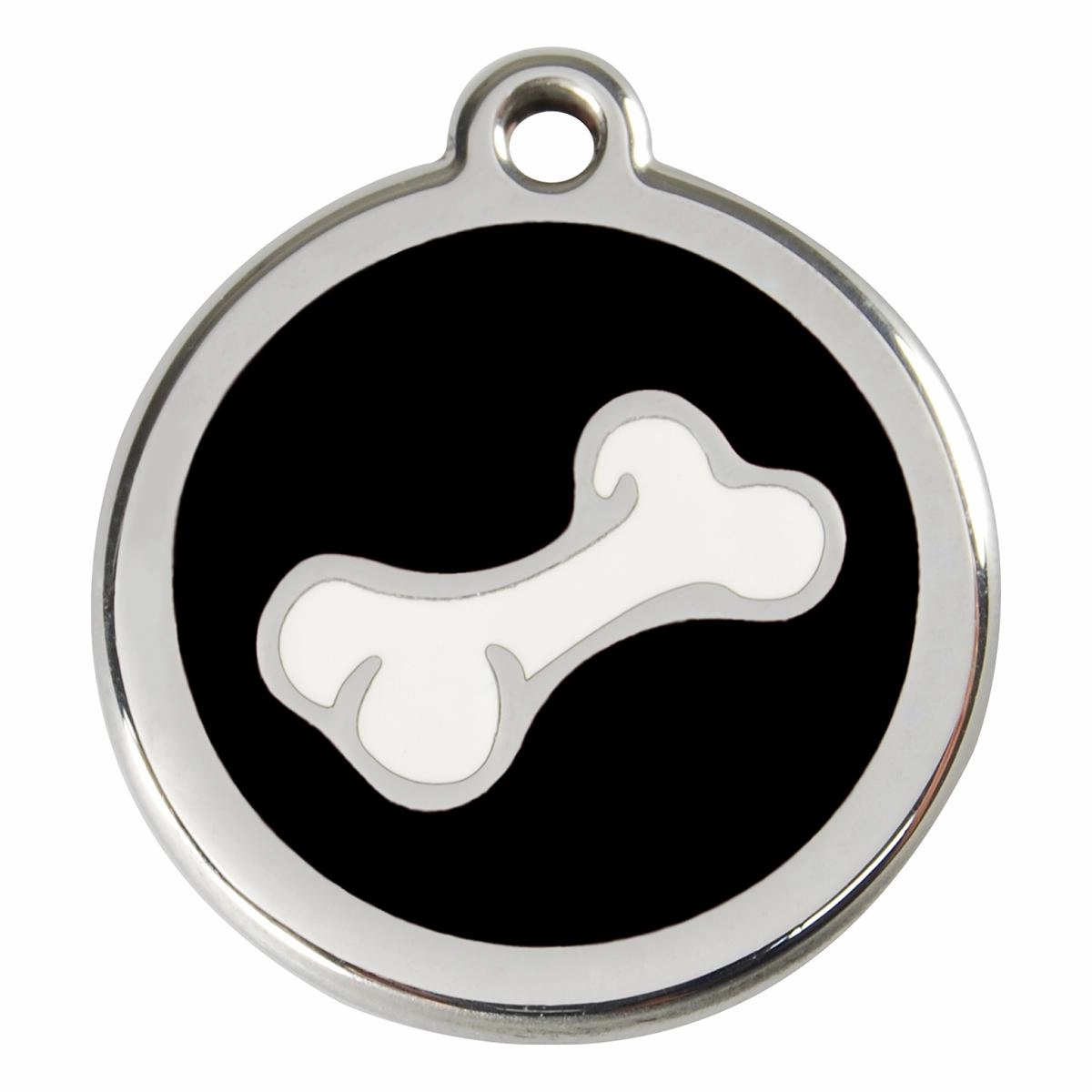Stainless Steel And Enamel Diagonal Bone Black Dog ID Tag