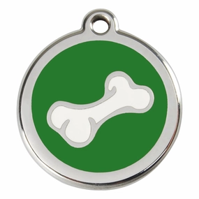Stainless Steel And Enamel Diagonal Bone Green Dog ID Tag