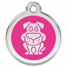 Stainless Steel And Enamel Dog Hot Pink Dog ID Tag