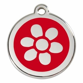Stainless Steel And Enamel Flower Red Dog ID Tag