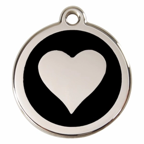 Stainless Steel And Enamel Heart Black Dog ID Tag