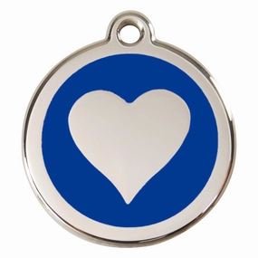 Stainless Steel And Enamel Heart Dark Blue Dog ID Tag