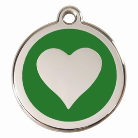 Stainless Steel And Enamel Heart Green Dog ID Tag