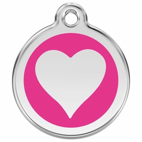 Stainless Steel And Enamel Heart Hot Pink Dog ID Tag