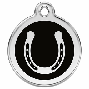Stainless Steel And Enamel Horseshoe Black Dog ID Tag