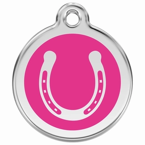 Stainless Steel And Enamel Horseshoe Hot Pink Dog ID Tag