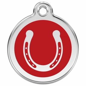 Stainless Steel And Enamel Horseshoe Red Dog ID Tag