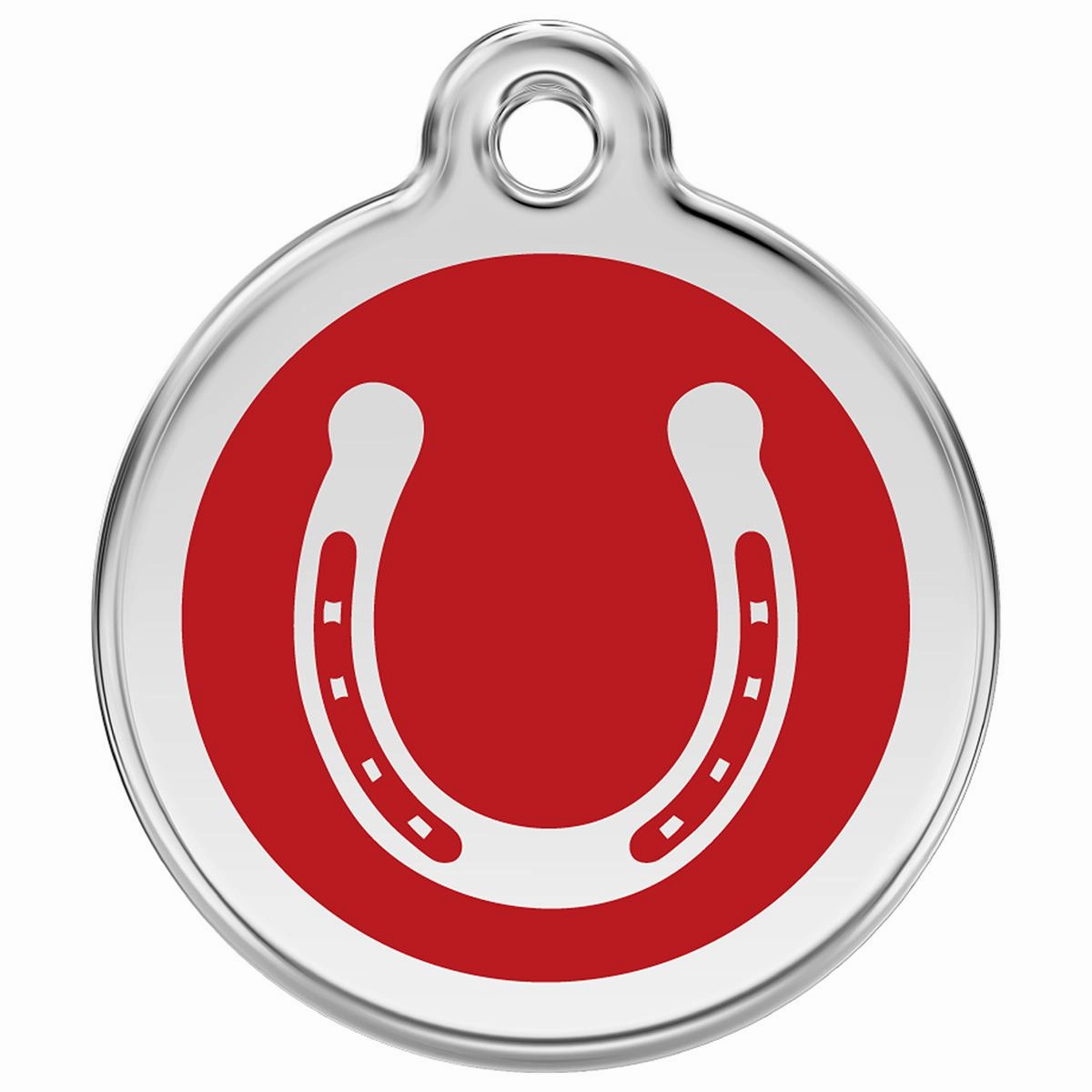 Stainless Steel And Enamel Horseshoe Red Dog ID Tag