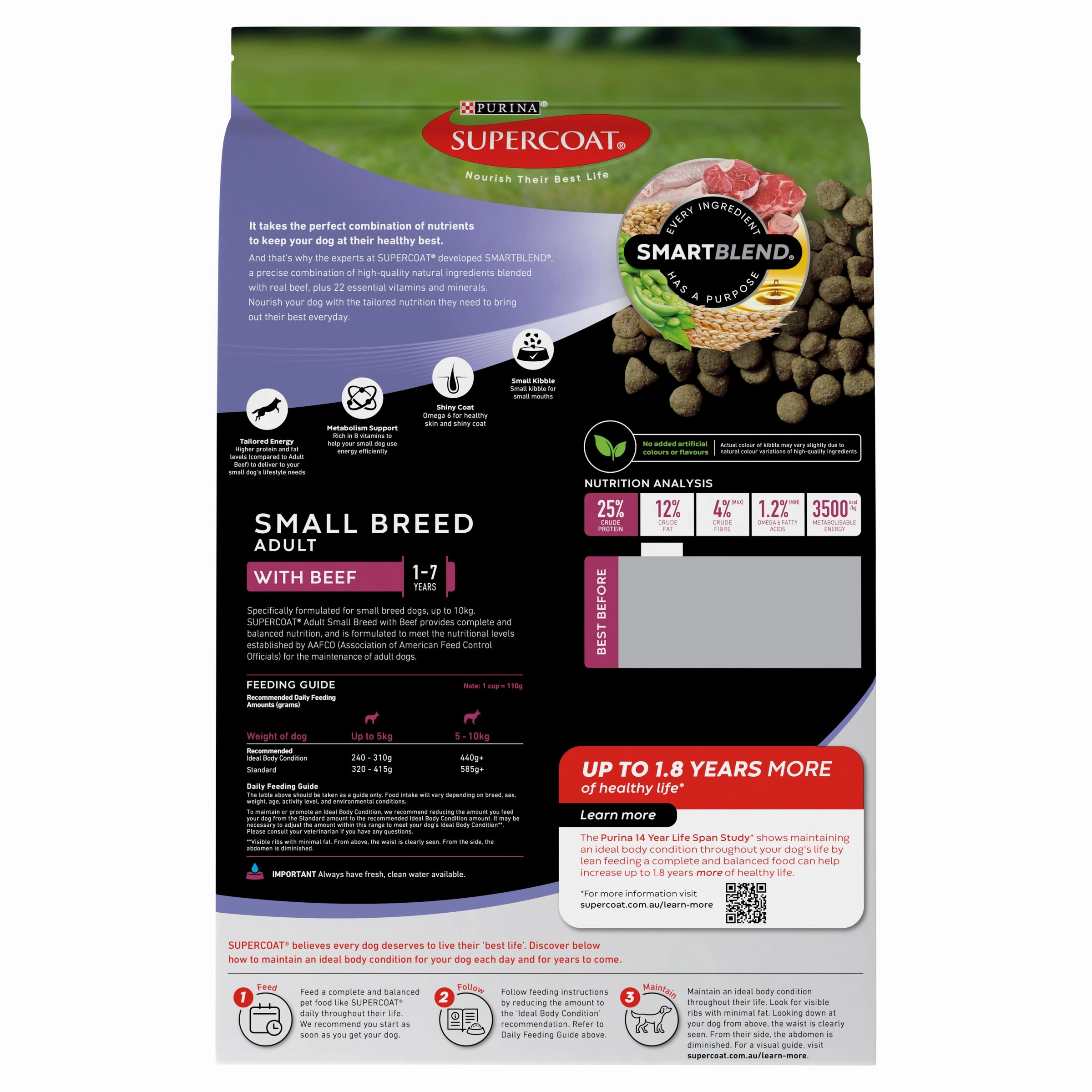 Supercoat - Adult Small Breed with Beef Dog Dry Food (2.8kg)