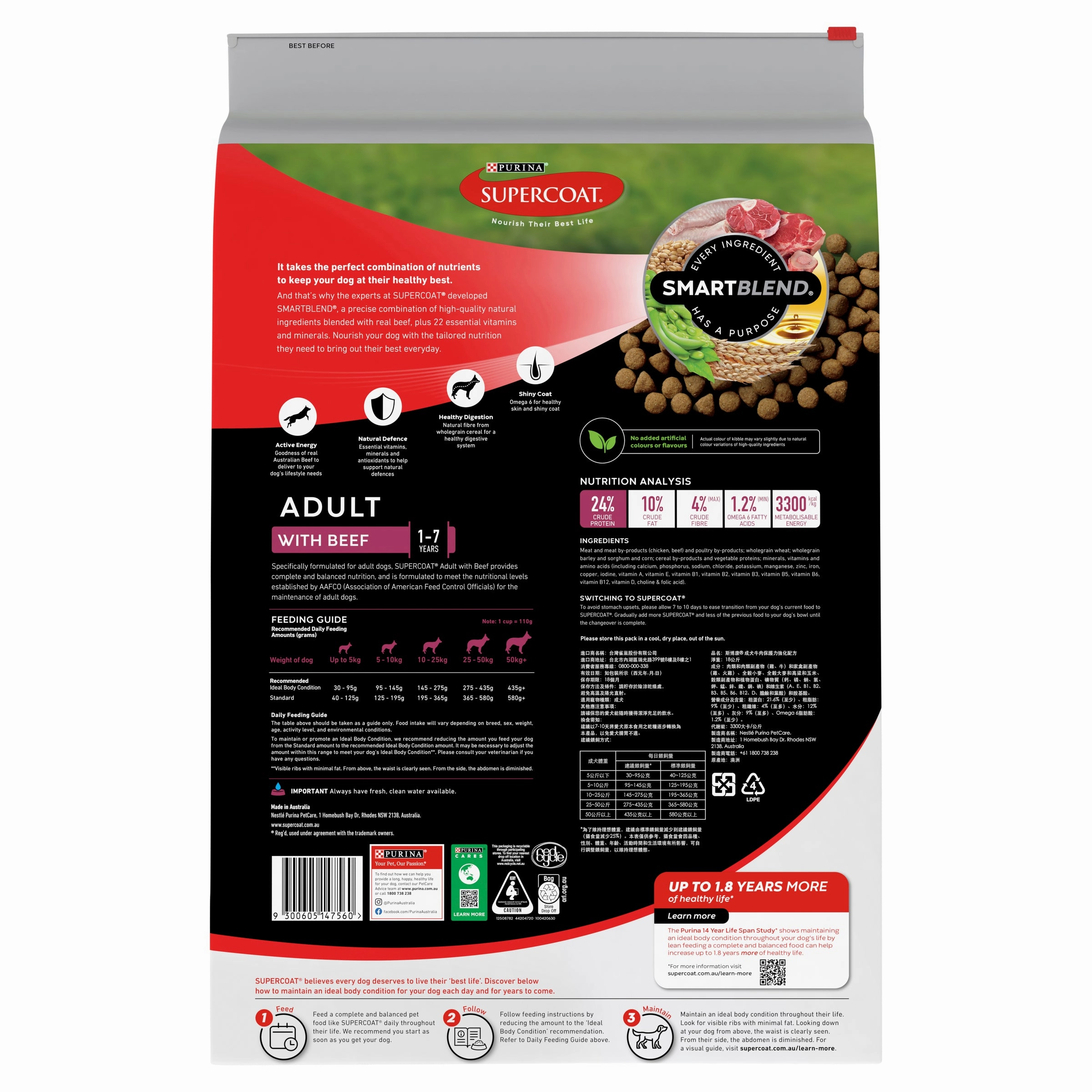 Supercoat - Adult with Beef Dog Dry Food (18kg)