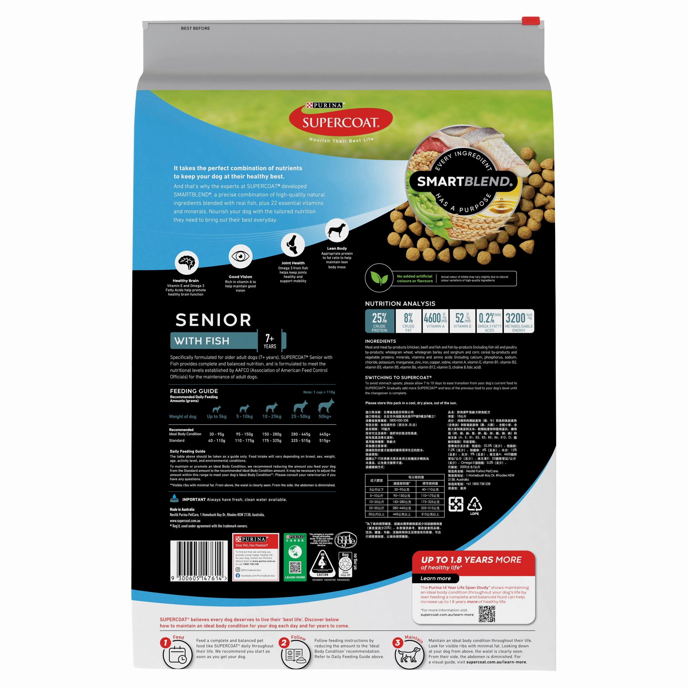Supercoat - Senior with Fish Dog Dry Food (18kg)