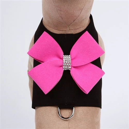 Susan Lanci Contrasting Nouveau Bow Bailey Harness-Black/Pink Sapphire