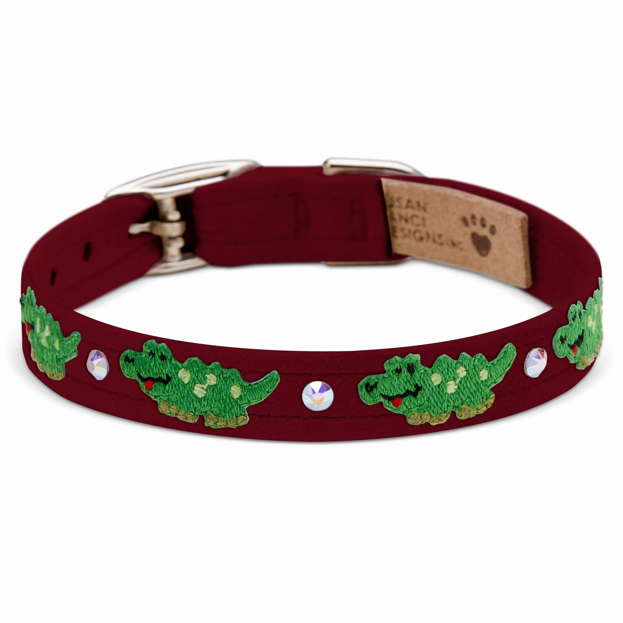 Susan Lanci Embroidered Green Alligators with Crystals Collar in Many Colors