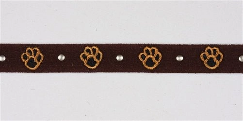 Susan Lanci Embroidered Paws with Studs Ultrasuede Dog Collar