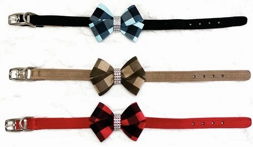 Susan Lanci Fawn Gingham Nouveau Bow Ultrasuede Collar