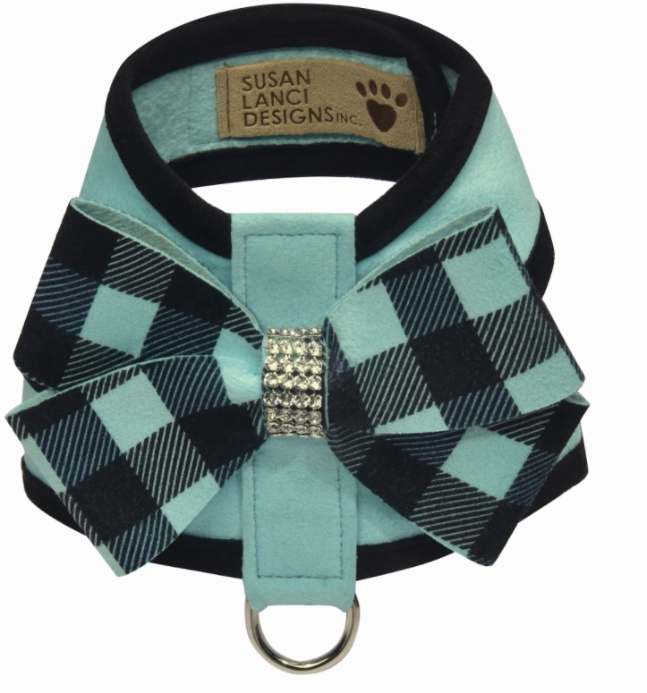 Susan Lanci Tinkie Harness with Tiffi Blue Gingham Bow