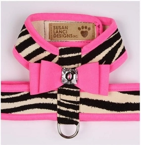 Susan Lanci Two Tone Big Bow Tinkie Harness in Perfect Pink and Zebra