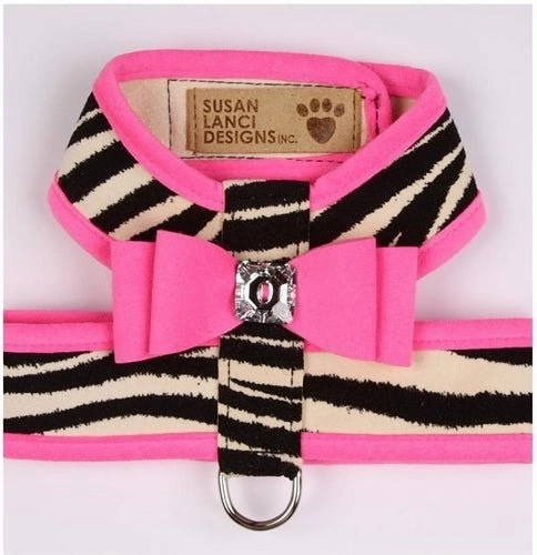 Susan Lanci Two Tone Big Bow Tinkie Harness in Perfect Pink and Zebra