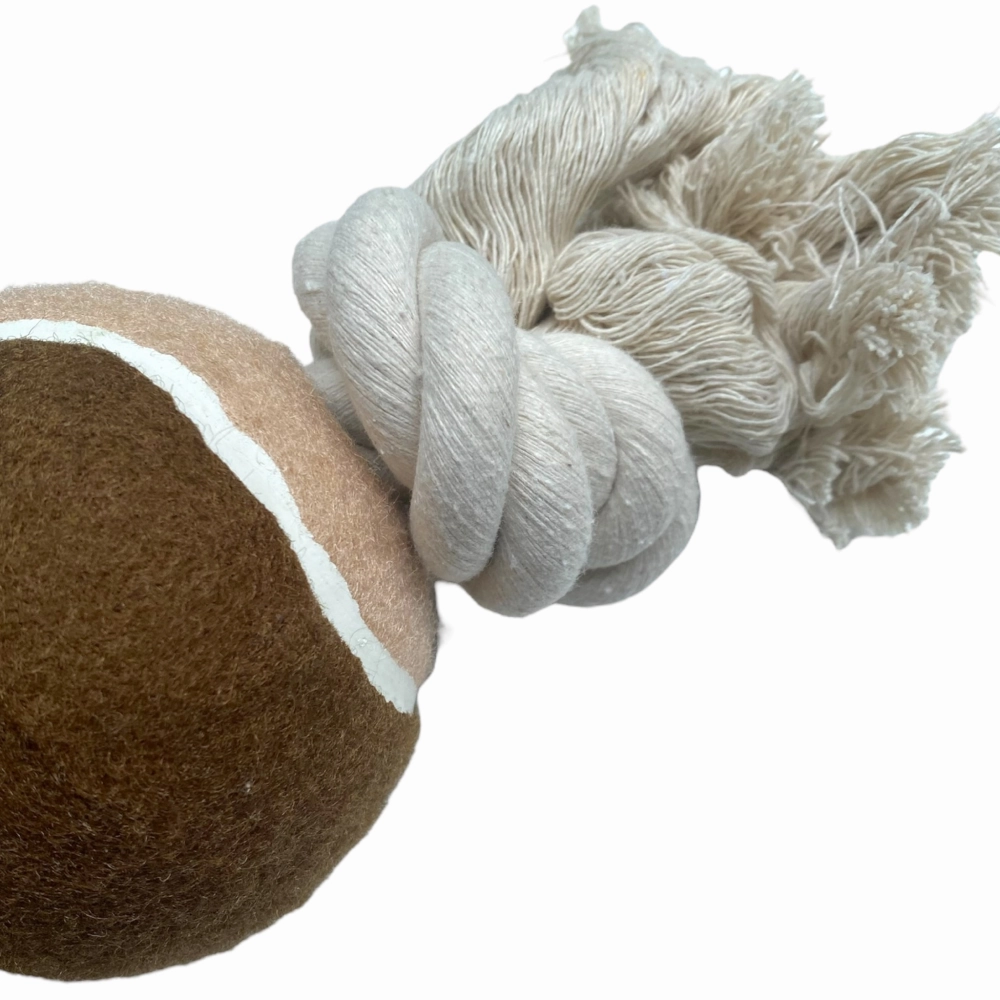 Talking Dog Club Extra Large Tug Ball and Rope Toy for Dogs (White/Brown)