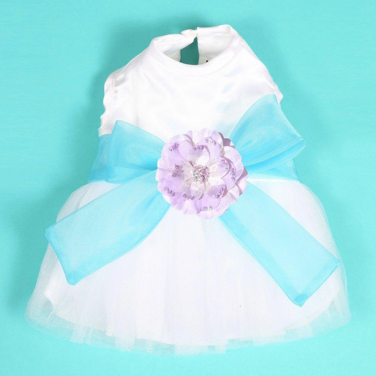 The Madeleine Dog Dress With Aqua Sash