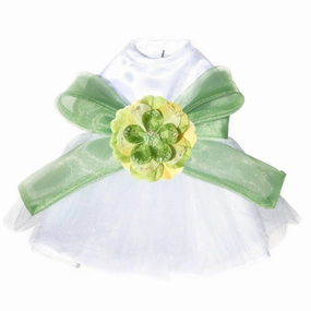 The Madeleine Dog Dress With Leaf Green Sash