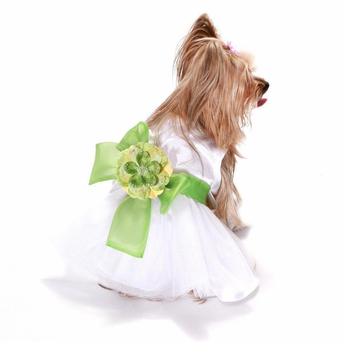 The Madeleine Dog Dress With Leaf Green Sash