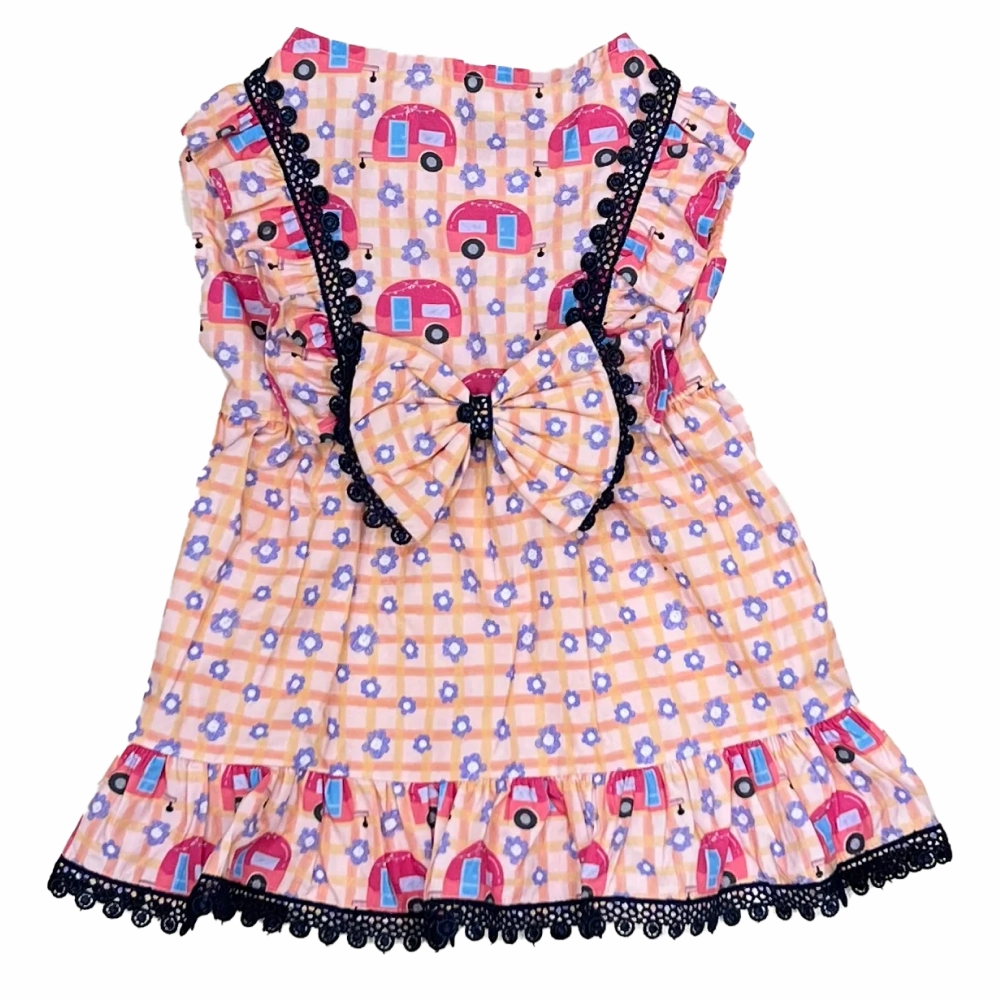 The Papaw Cartel Caravan Plaid Frilled Dress With A Bow for Dogs (Light Pink/Orange)