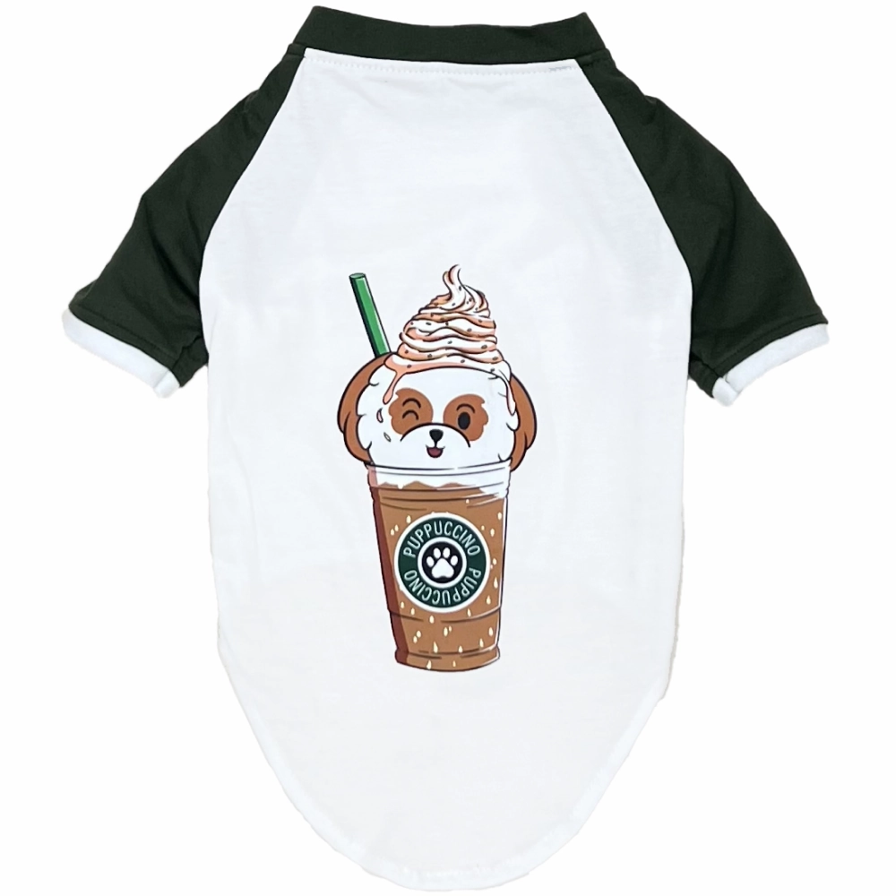 The Papaw Cartel Puppacino Dog Tshirt for Dogs (White/Olive/Green)