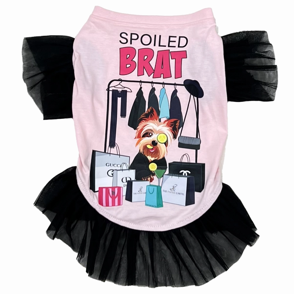 The Papaw Cartel Spolied Brat Frilled Tshirt Dress for Dogs (Pink)