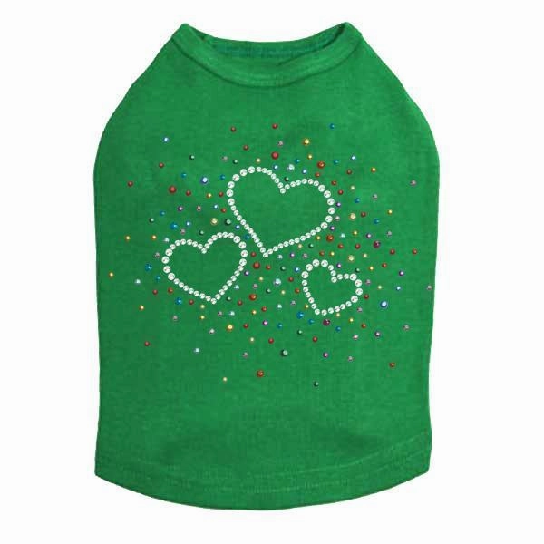 Three Hearts With Multicolored Studs Rhinestone Dog Tank