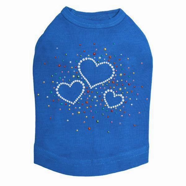 Three Hearts With Multicolored Studs Rhinestone Dog Tank
