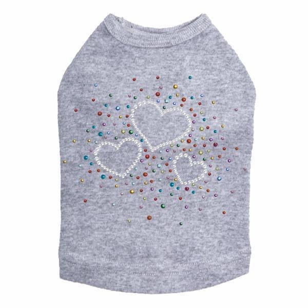 Three Hearts With Multicolored Studs Rhinestone Dog Tank