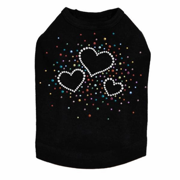 Three Hearts With Multicolored Studs Rhinestone Dog Tank