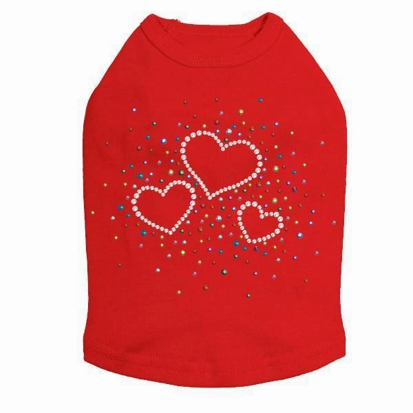 Three Hearts With Multicolored Studs Rhinestone Dog Tank
