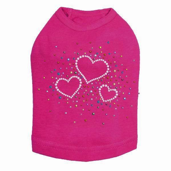 Three Hearts With Multicolored Studs Rhinestone Dog Tank