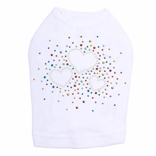 Three Hearts With Multicolored Studs Rhinestone Dog Tank