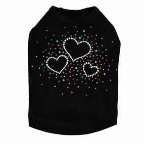 Three Hearts With Multicolored Studs Rhinestone Dog Tank