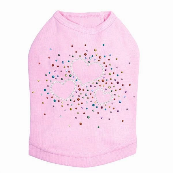 Three Hearts With Multicolored Studs Rhinestone Dog Tank