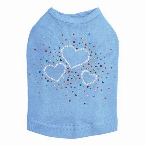 Three Hearts With Multicolored Studs Rhinestone Dog Tank