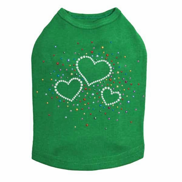 Three Hearts With Multicolored Studs Rhinestone Dog Tank