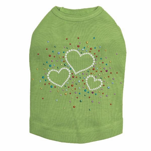 Three Hearts With Multicolored Studs Rhinestone Dog Tank