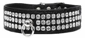 Three Row Rhinestone Designer Croc Dog Collar in Black
