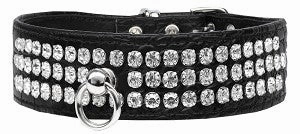 Three Row Rhinestone Designer Croc Dog Collar in Black