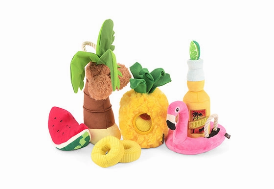 Tropical Paradise Squeaky Plush Dog toys, Bundle