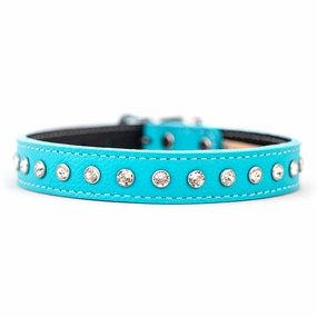 Tuscan Leather Crystallized Dog Collar Turquoise