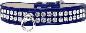 Two Row Rhinestone Designer Croc Dog Collar in Blue