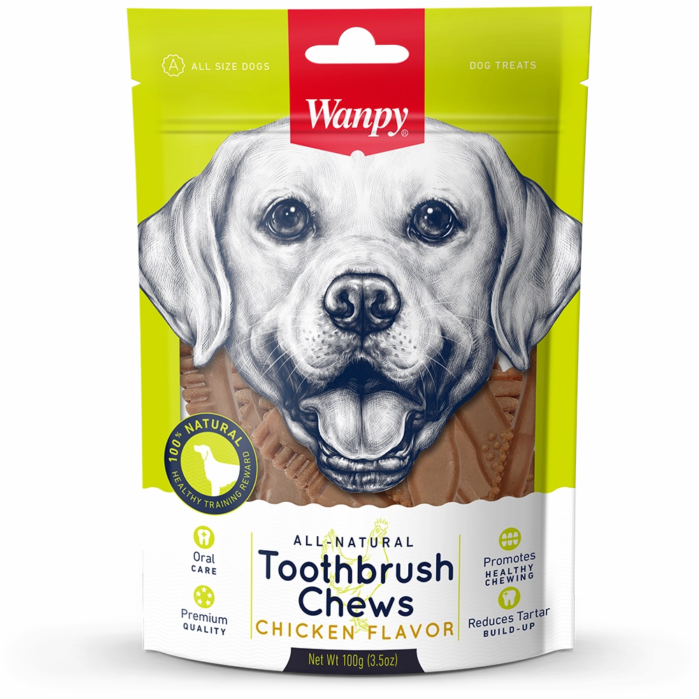 Wanpy Dog All Natural Toothbrush Chews Chicken Flavor 100g