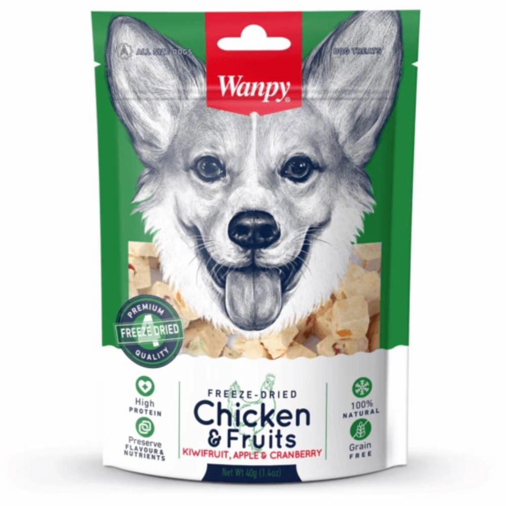 Wanpy Dog Freeze Dried Chicken & Fruits Kiwifruit, Apple & Cranberry 40g